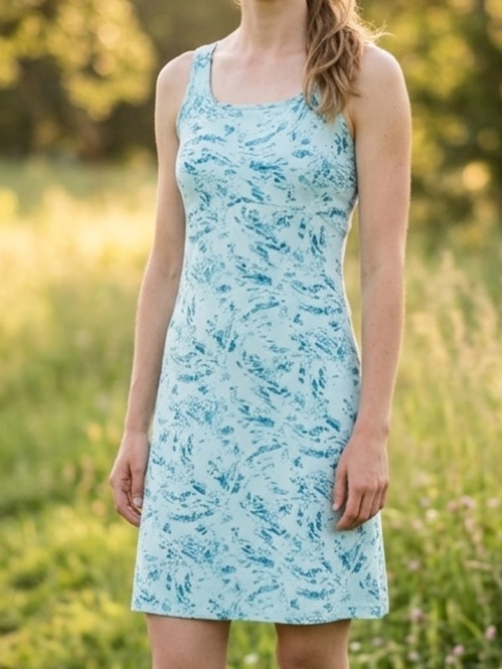 COLUMBIA PFG Freezer Tank dress in Aqua & Teal Marble Pattern